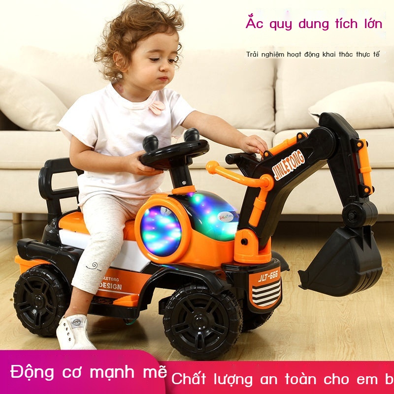 ○◐❀svglsszwcmMáy xúc điện trẻ em xe xây dựng cậu bé đồ chơi ô tô máy xúc có thể ngồi và đi xe máy móc máy xúc quá khổ má