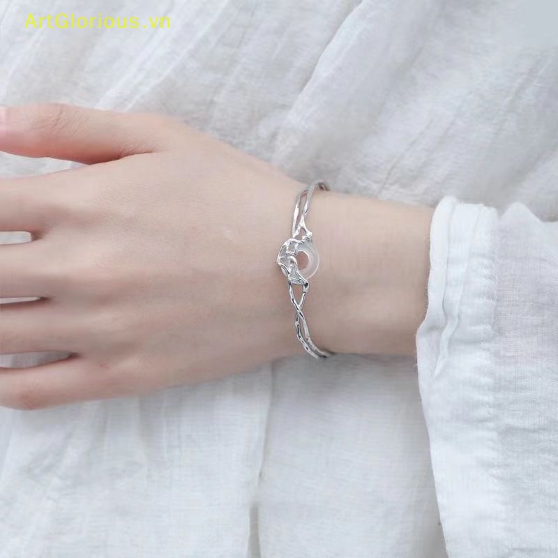 Vòng Đeo Tay Dạng Hở Đính Đá Ngọc Bích Phong Cách Trung Hoa Cổ Điển Thanh Lịch Có Thể Điều Chỉnh Cho Nữ vn