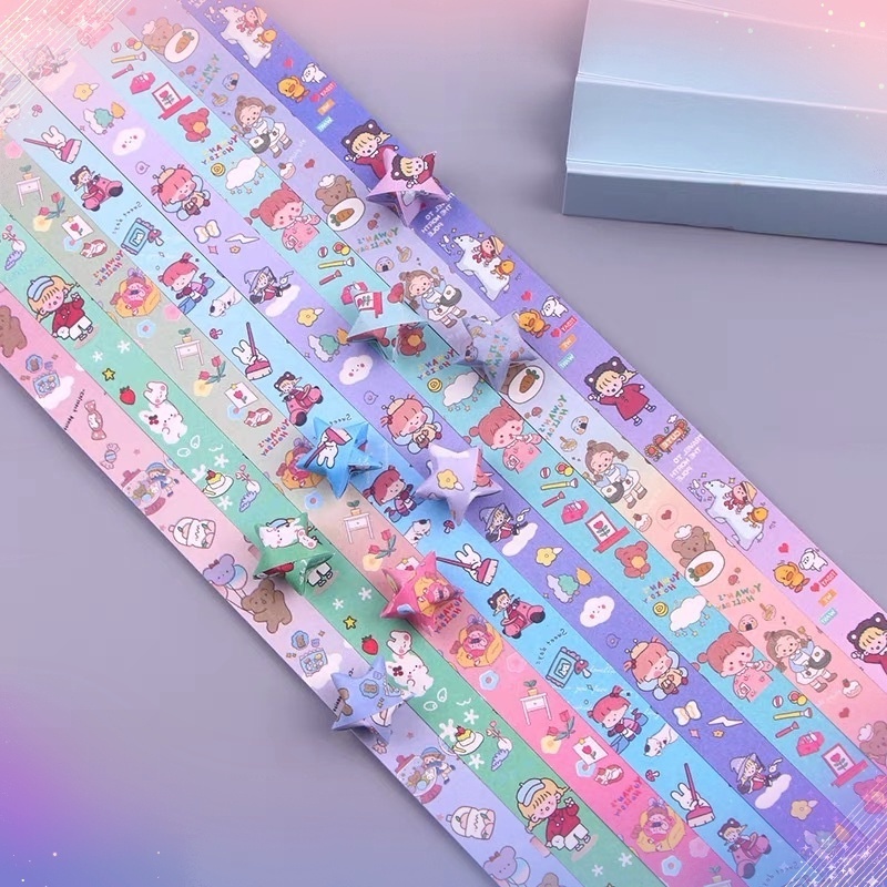 Set 136 Tờ Giấy Xếp Hình Hoa Hồng / Gấu / Cung Hoàng Đạo May Mắn / Ngôi Sao May Mắn handmade Làm Quà Tặ