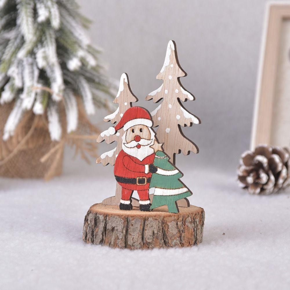 HCHC Phụ Kiện Trang Trí Giáng Sinh Để Bàn Bằng Gỗ Hình Ông Già Noel Hoạt Hình Dễ Thương