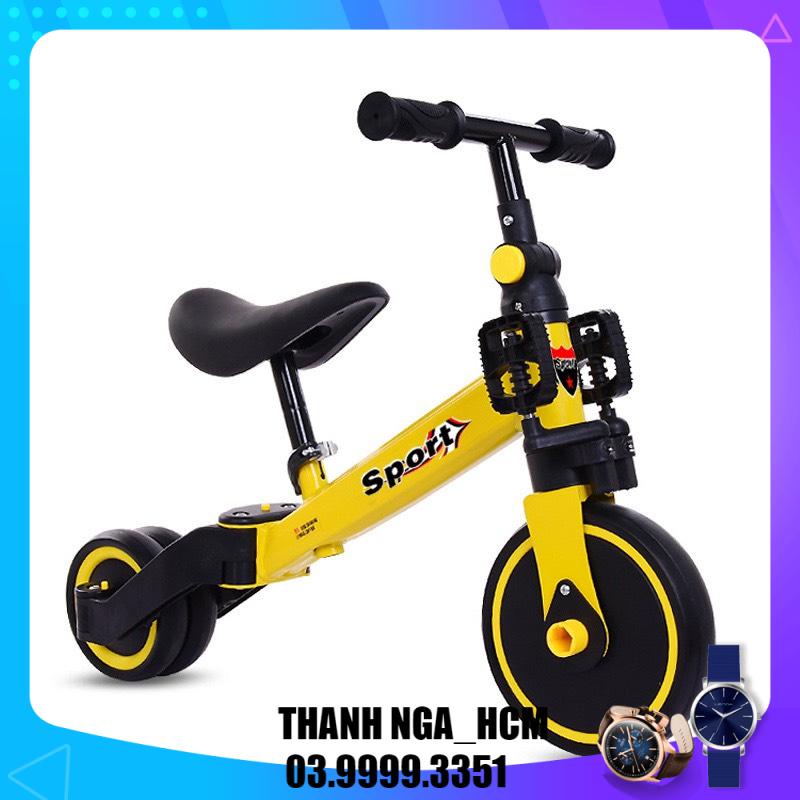 Xe đạp 3 bánh có đèn có nhạc đa năng gấp gọn yên da cho bé