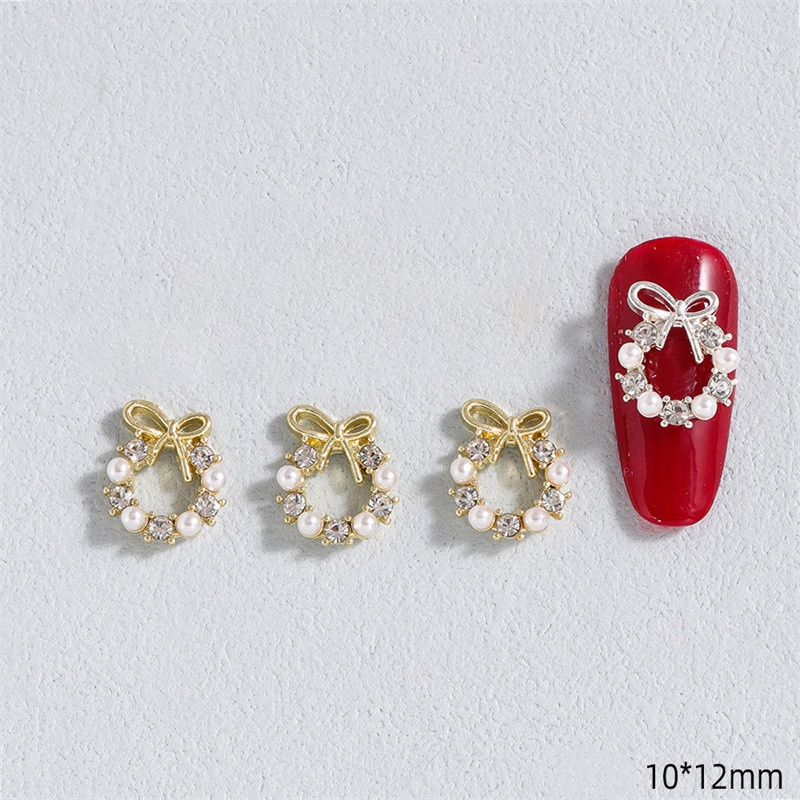 ♕ 10 cái Móng tay nghệ thuật Giáng sinh Ngọc trai Vòng hoa trang sức Nơ Hợp kim Kim cương Vàng Bạc Long lanh mịn Trang trí móng tay Công cụ làm móng tay cho cửa hàng làm móng UPBEST