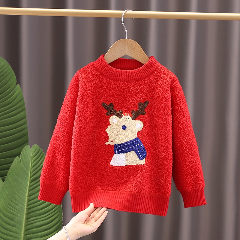 Áo Sweater Mùa Đông Phong Cách Hàn Quốc Cho Bé Trai Và Bé Gái Vải Nhung Dày Phong Cách Momchose Hàng Mới