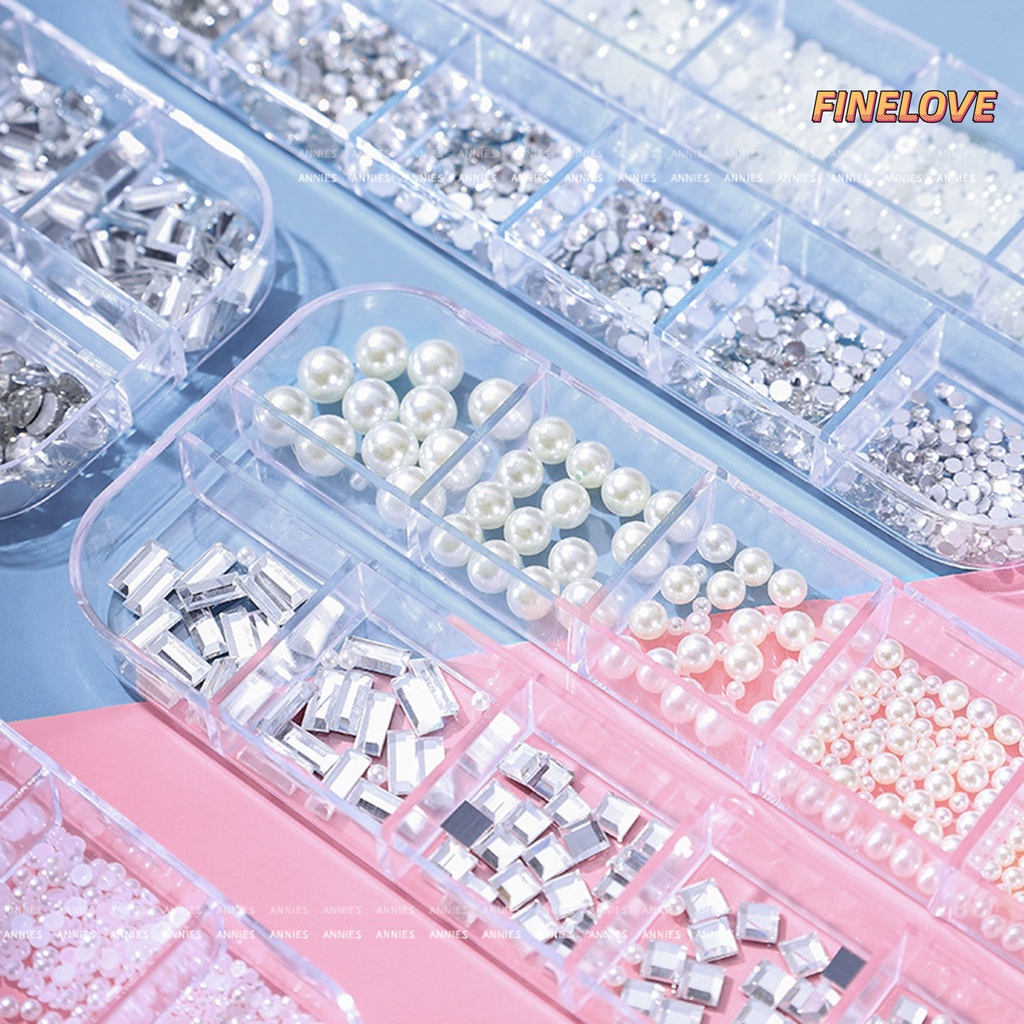 Hộp 12 Ngăn Đựng Hạt Đá Tròn 3d Lấp Lánh Trang Trí Móng Tay diy