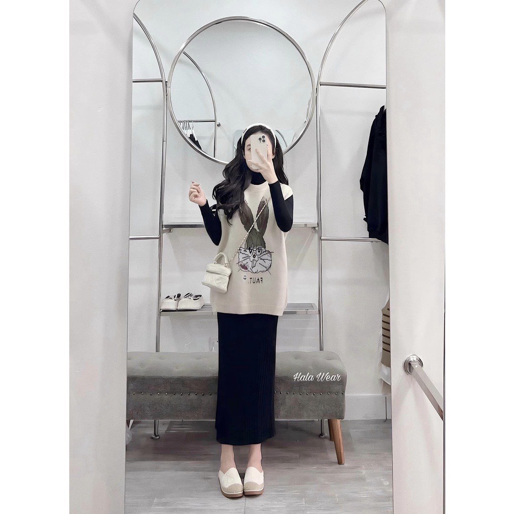 SET THIẾT KẾ 2 MÓN ÁO GILE UMI  + VÁY LEN DÀI BẦU BÍ MẶC THOẢI MÁI NHA