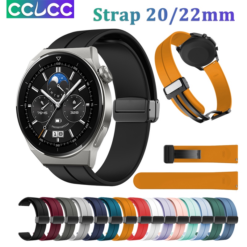 Cclcc 20mm 22mm silicone magnetic folding buckle strap cho huawei gt3 pro band cho galaxy watch 6/6 classic 5 4 3 gear s
