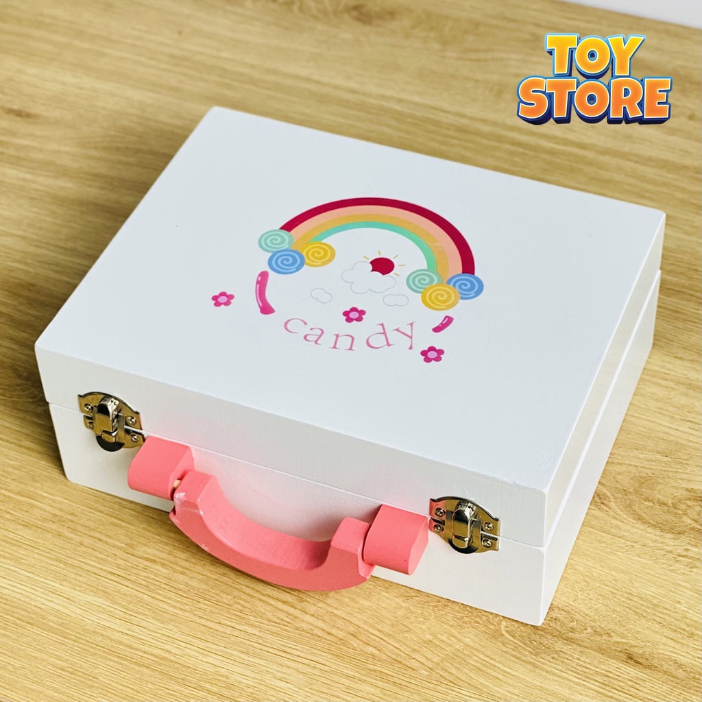Bộ đồ chơi túi trang điểm gỗ FUDAER hoạ tiết dâu tây cho bé