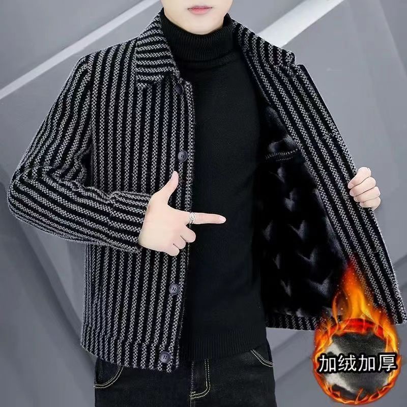 Áo Khoác Len Lông Cừu Dày Giữ Ấm Mùa Đông Phong Cách Mới Cho Nam