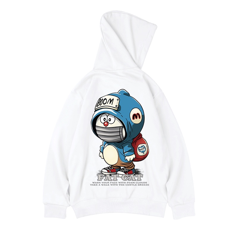 Áo Khoác hoodie Nam Tay Dài Dáng Rộng In Hình Mèo Máy doraemon Phong Cách Mỹ size m-8xl