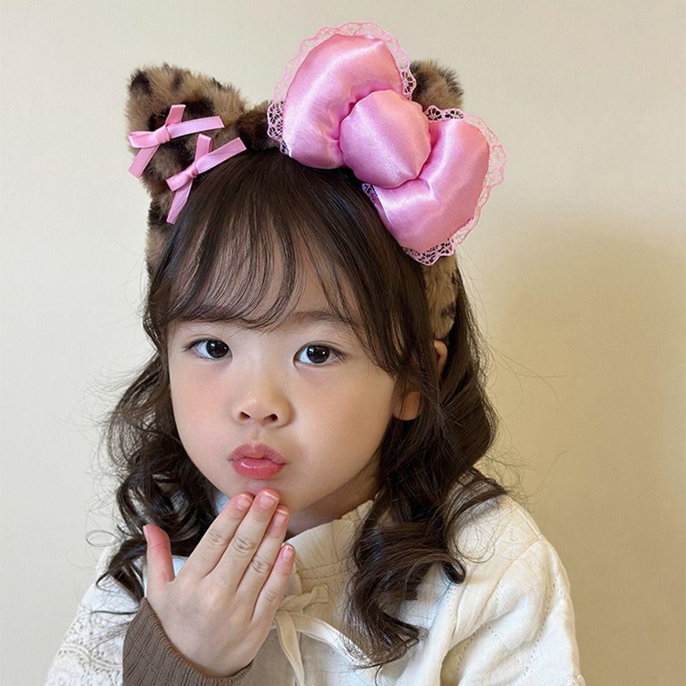 Băng Đô Cài Tóc Bằng Vải Bông Đính Nơ Tai Mèo kitty