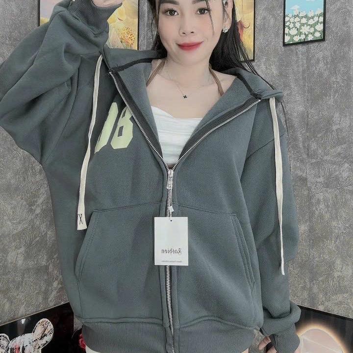 Áo khoác nỉ ngoại dệt xk in 86 có nón dây kéo unisex nam nữ