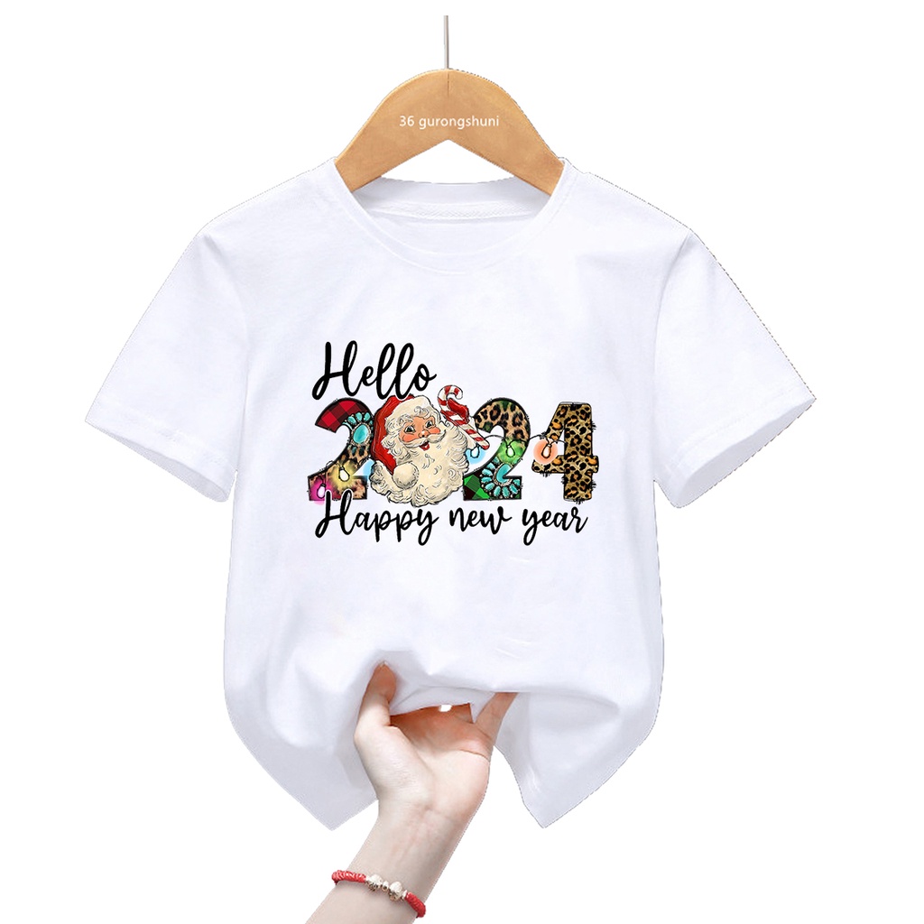 Mới Áo Thun Tay Ngắn In Họa Tiết Da Báo / Kỳ Lân / Ông Già Noel / Năm Mới 2024 Thời Trang Cho Gia Đình