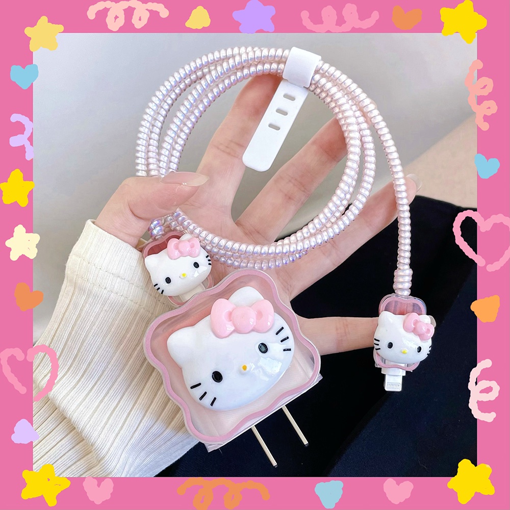 Dễ Thương Vỏ Bọc Bảo Vệ Dây Cáp Sạc 18 / 20w Bằng Silicon Hình hello kitty Đáng Yêu