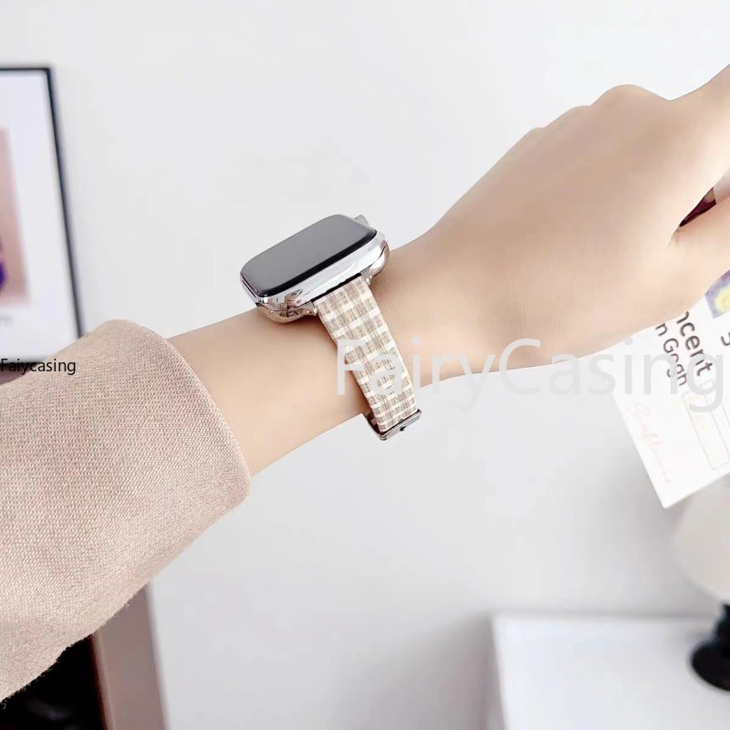 Dây Đeo Đồng Hồ Bằng Da Họa Tiết Caro 49mm series 9 7 8 41mm 45mm 38mm 42mm iwatch se 6 5 4 3 40mm 44mm