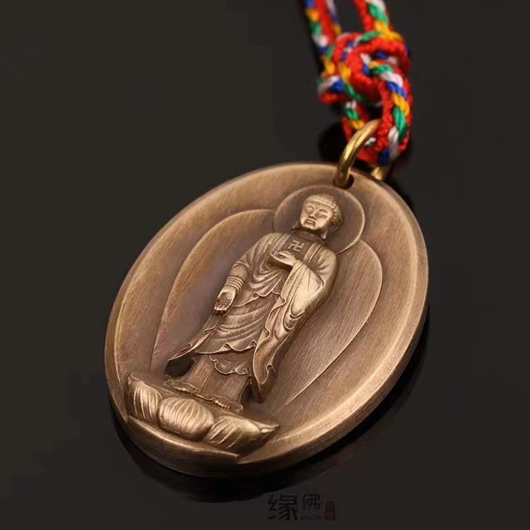 Mặt Dây Chuyền amitabha Bằng Đồng Nguyên Chất Có Tay Cầm Màu Đỏ Đồng Nguyên Chất Phong Cách Phương Tây