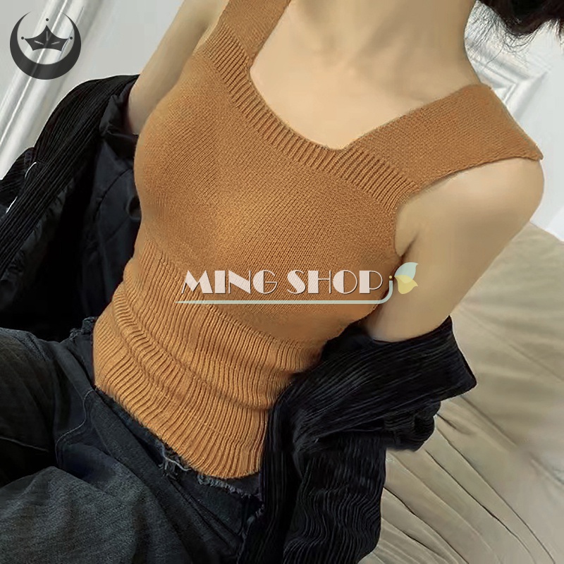 Áo Len Không Tay Cổ Vuông Màu Sắc Thời Trang Thu Đông Cho Nữ
