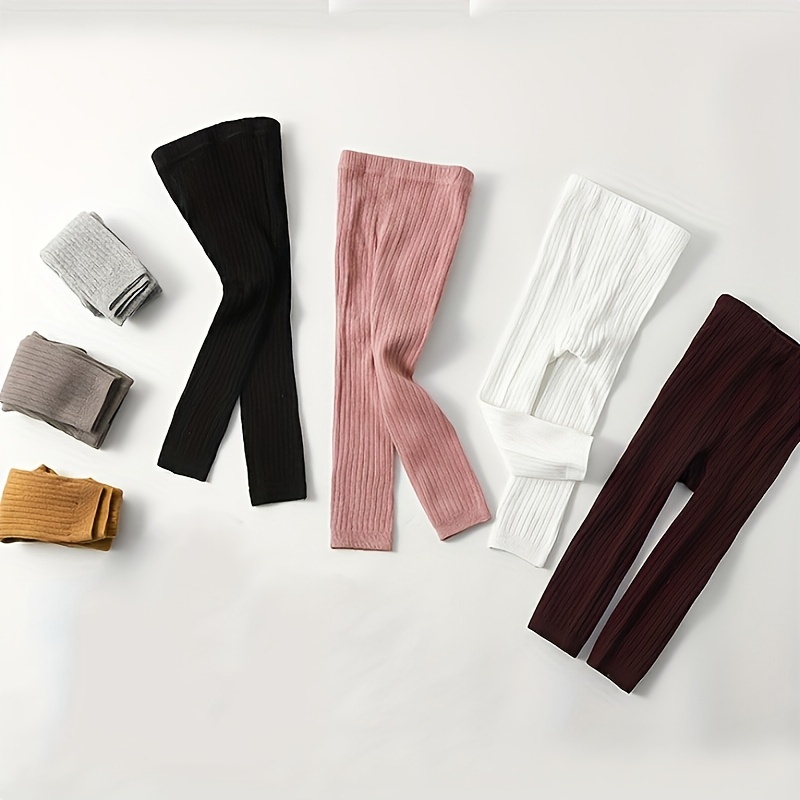 1 Quần Legging Dệt Kim Màu Trơn Giữ Ấm Mùa Thu Đông Cho Bé Gái