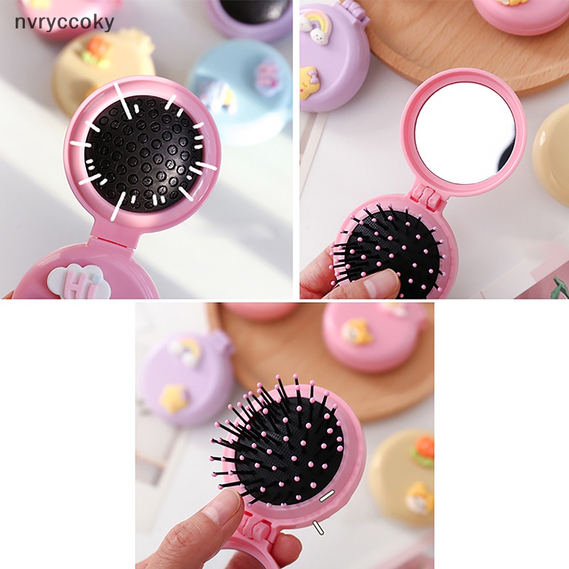 Lược Gấp Chải Tóc massage Da Đầu Kích Thước Nhỏ Tích Hợp Gương Tiện Lợi Dành Cho Nữ vn