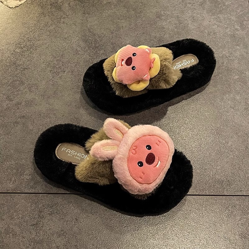 YAOLI  Giày cotton Len Chống Trượt Họa Tiết Vòng Tròn Hoạt Hình Siêu Phổ Biến Thời Trang Thu Đông Dành Cho Bạn Nữ
