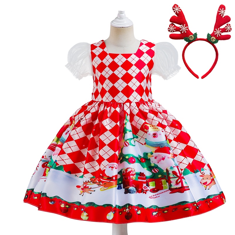 Đầm Công Chúa Hóa Trang Ông Già Noel Hoạt Hình Cho Bé Gái