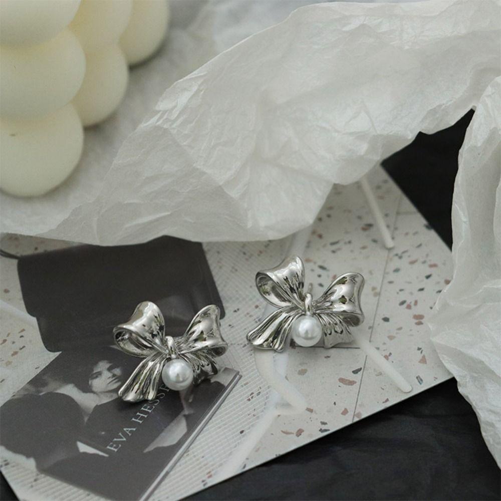 Sweetjohn Khuyên Tai Bạc Hình Nơ vintage Thời Trang