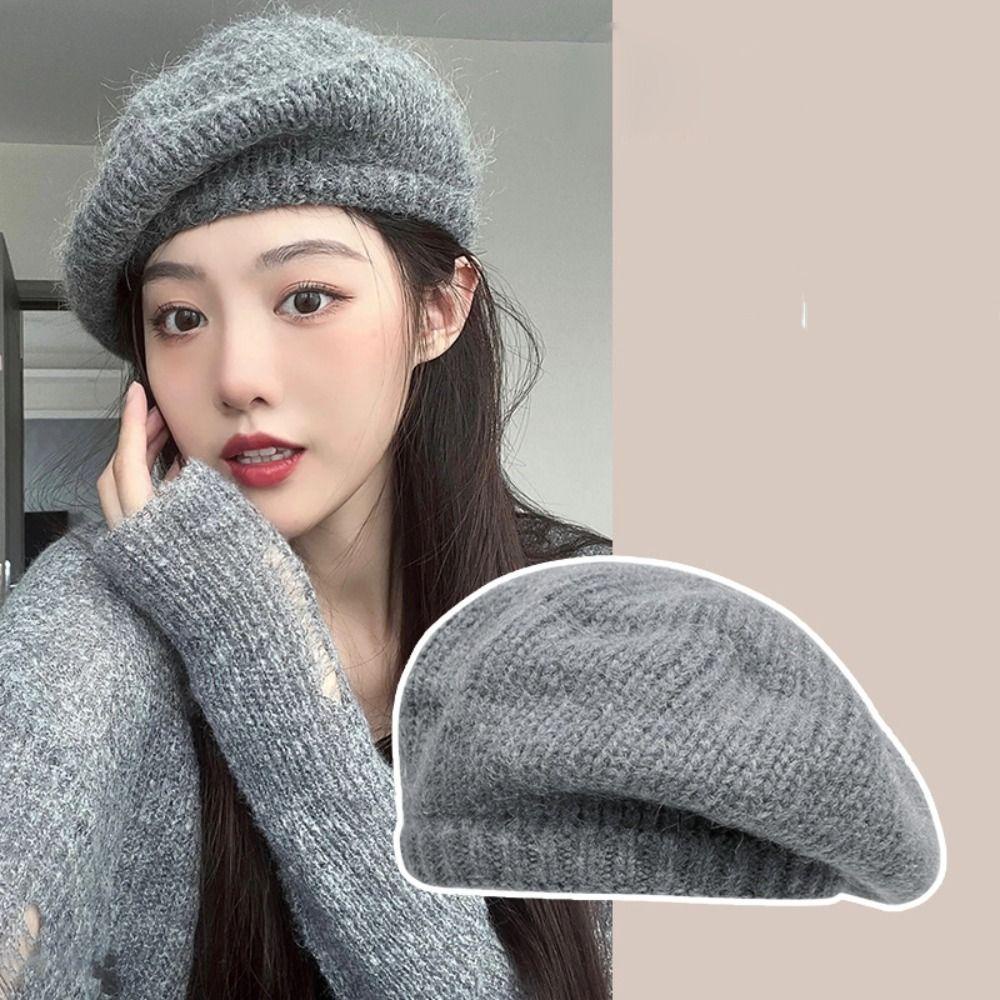 Lacyes Mũ beret Len Dệt Kim Màu Trơn Phong Cách Thời Trang harajuku retro