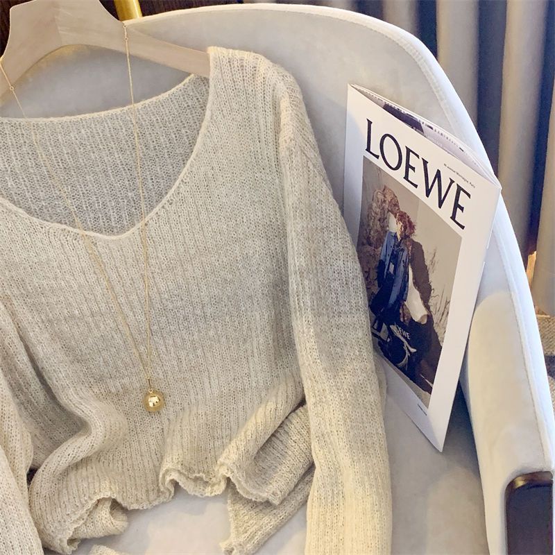 Áo Len Dệt Kim Tay Ngắn Hở Vai Màu gradient Thời Trang Mùa Xuân 2023 Dành Cho Nữ