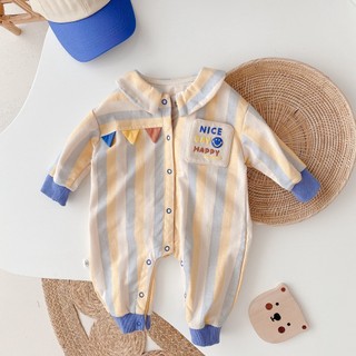 Áo Liền Quần Tay Dài Bằng Vải Cotton Thời Trang Xuân Thu Phong Cách Hàn Quốc Dễ Thương Cho Bé Trai Và Gái 0-24 Tháng Tuổi