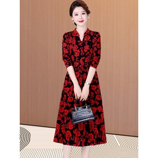 Đầm Hoa Dáng Ôm Phong Cách Phương Tây Thời Trang Cho Phụ Nữ Trung Niên
