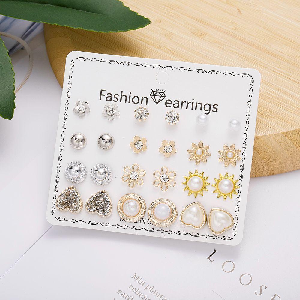 Set 12 Đôi Bông Tai Đính Đá Thời Trang Cho Nữ