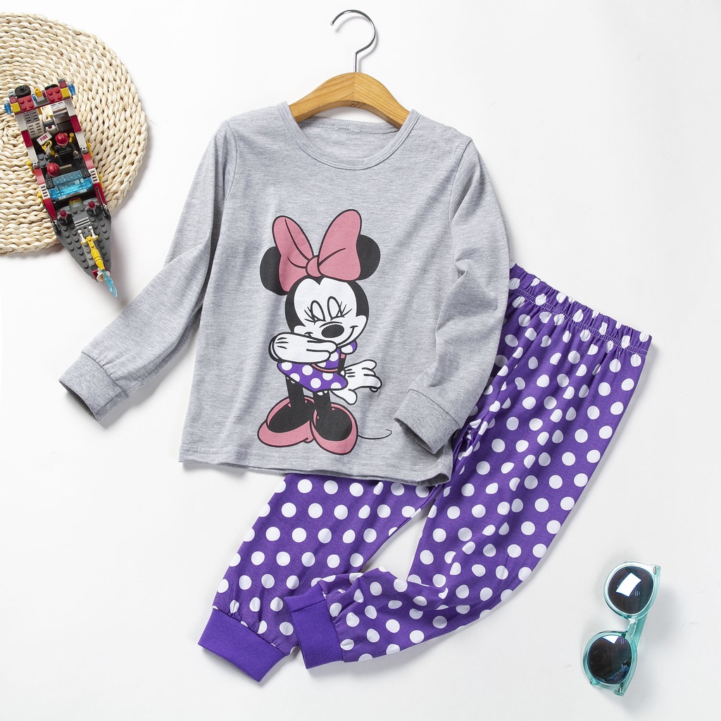 Xmas Bộ Đồ Ngủ 2 Món Áo Thun Tay Dài In Hình Chuột mickey Dành Cho Bé Gái