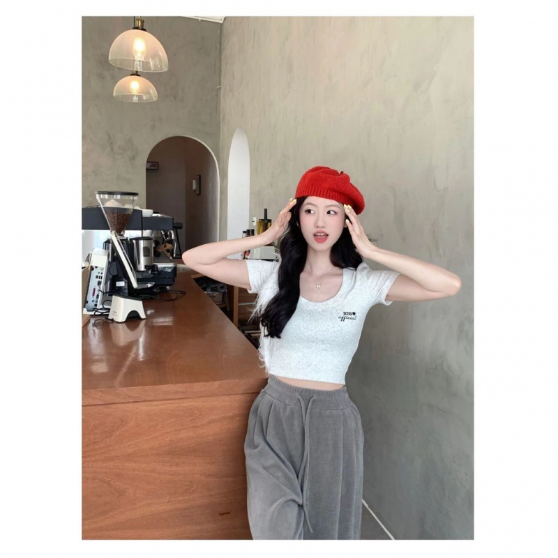 Áo baby tee Áo Thun Áo croptop Ngắn Tay Cổ Tròn Ôm Dáng Thời Trang Mùa Hè Cho Nữ