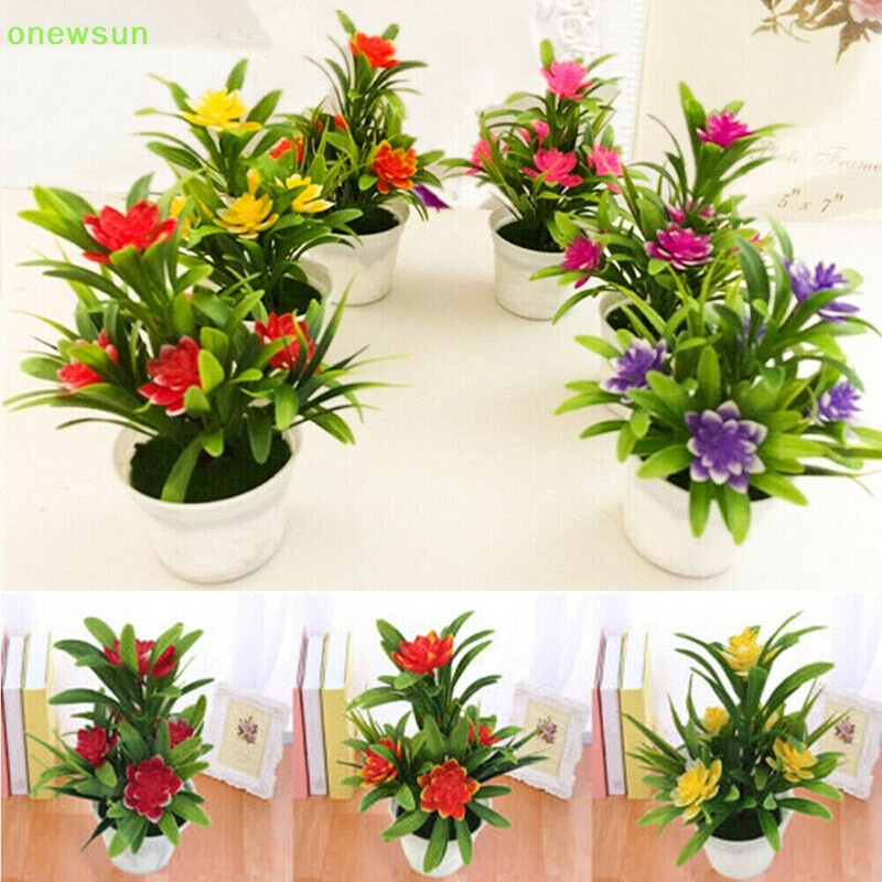 Chậu Hoa Giả 5 Bông Trang Trí Sân Vườn Ngoài Trời Mới