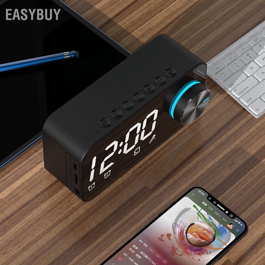 Easybuy Loa Bluetooth không dây Đa chức năng Khử tiếng ồn Hiển thị nhiệt độ Phát sóng giọng nói Đài FM Đồng hồ báo thức gương
