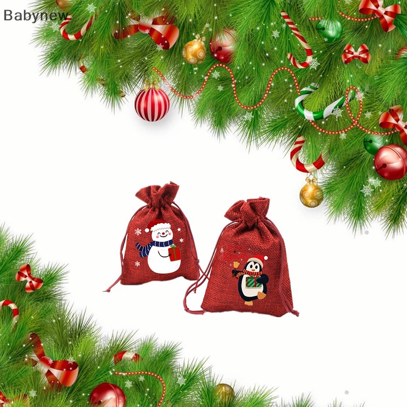 Túi Vải Lanh Đựng Kẹo Màu Đỏ Rượu Vang Có Dây Rút Trang Trí Giáng Sinh Năm Mới
