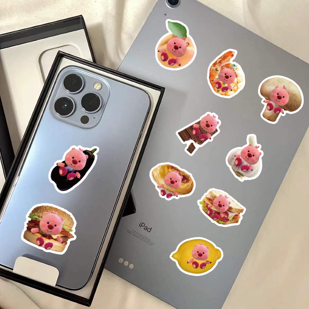 Bộ 70 Miếng Dán Trang Trí Mũ Bảo Hiểm / Bút Chì In Họa Tiết Hoạt Hình food loopy graffiti Dễ Thương Tiện Dụng