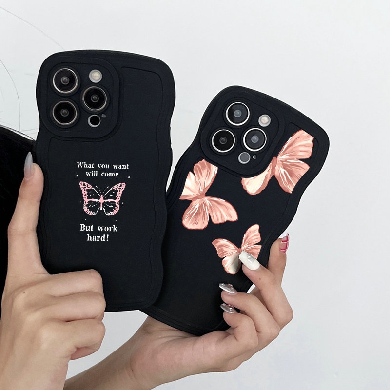 HSN| Ốp lưng Đối với Samsung Galaxy A30S A42 A50 A50S A51 A52 A53 A54 A70 A70S A71 A72 A73 S21 S22 S23 Plus Ốp lưng silicon siêu mềm Dreamy Pink Butterfly Wave Edge