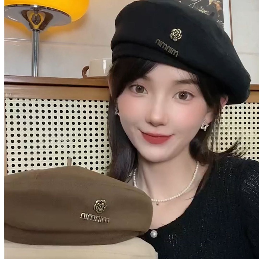 Mũ nồi mũ beret hoa trà min min