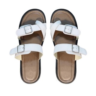 Dép lê xỏ ngón 2 khóa vuông quai ngang mũi tròn | Trangshose T103