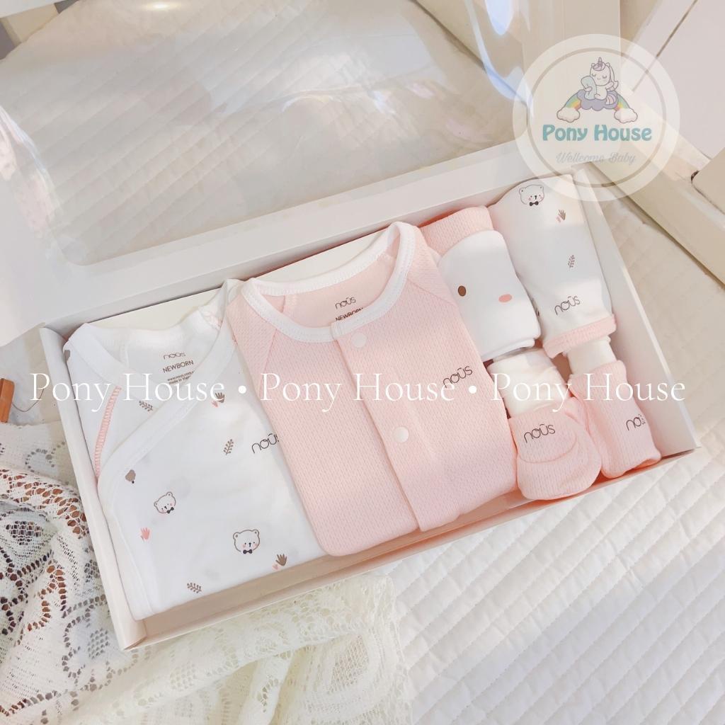Set Đồ Sơ Sinh Nous 6 Chi Tiết Bộ Quần Áo, Body Dài, Mũ, Yếm, Bao Tay, Bao Chân Cho Bé Sơ Sinh Set Quà Tặng Kèm Hộp Nous