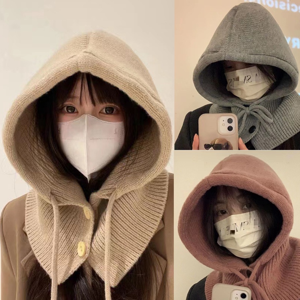 1 Mũ Len Dệt Kim Dày Dặn Màu Trơn Chống Gió Giữ Ấm Mùa Đông Có Dây Rút Ở Ngoài Trời Bảo Vệ Tai Cho Nữ Kiểu Hàn Quốc Dệt Kim