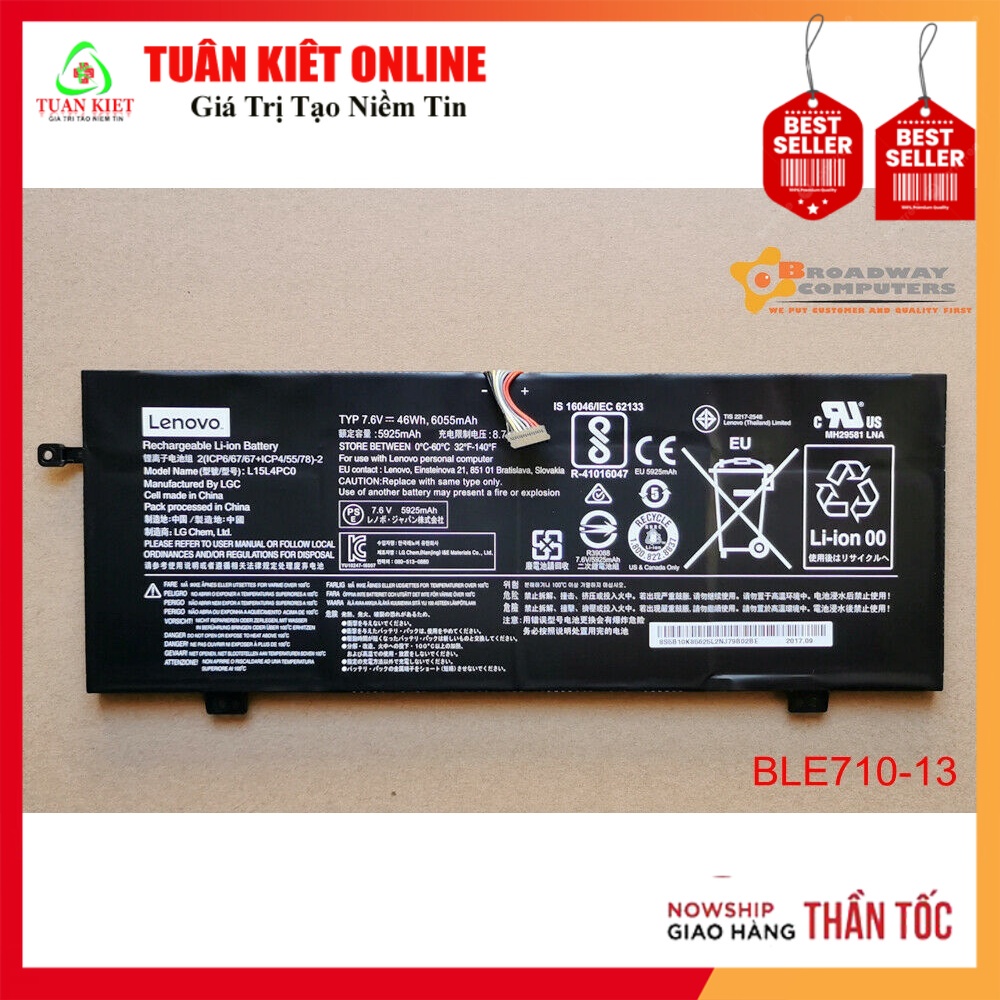 Pin Lenovo IdeaPad 710S-13IKB V730-13 V730-13 L15M4PC0 L15L4PC0 Battery Original 46Wh