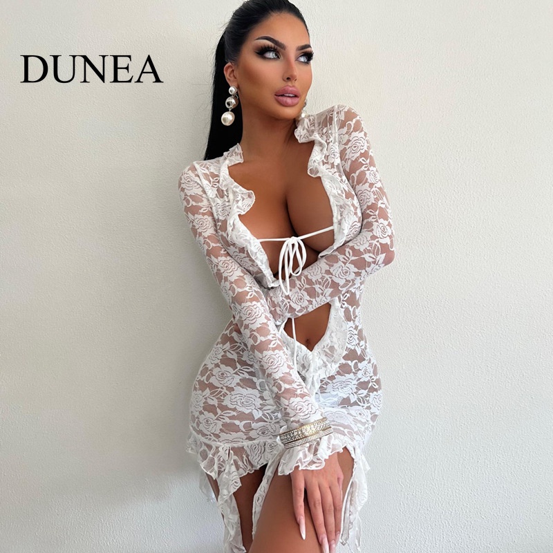 DUNEA Đầm Nữ Phối Ren Quyến Rũ Gợi Cảm