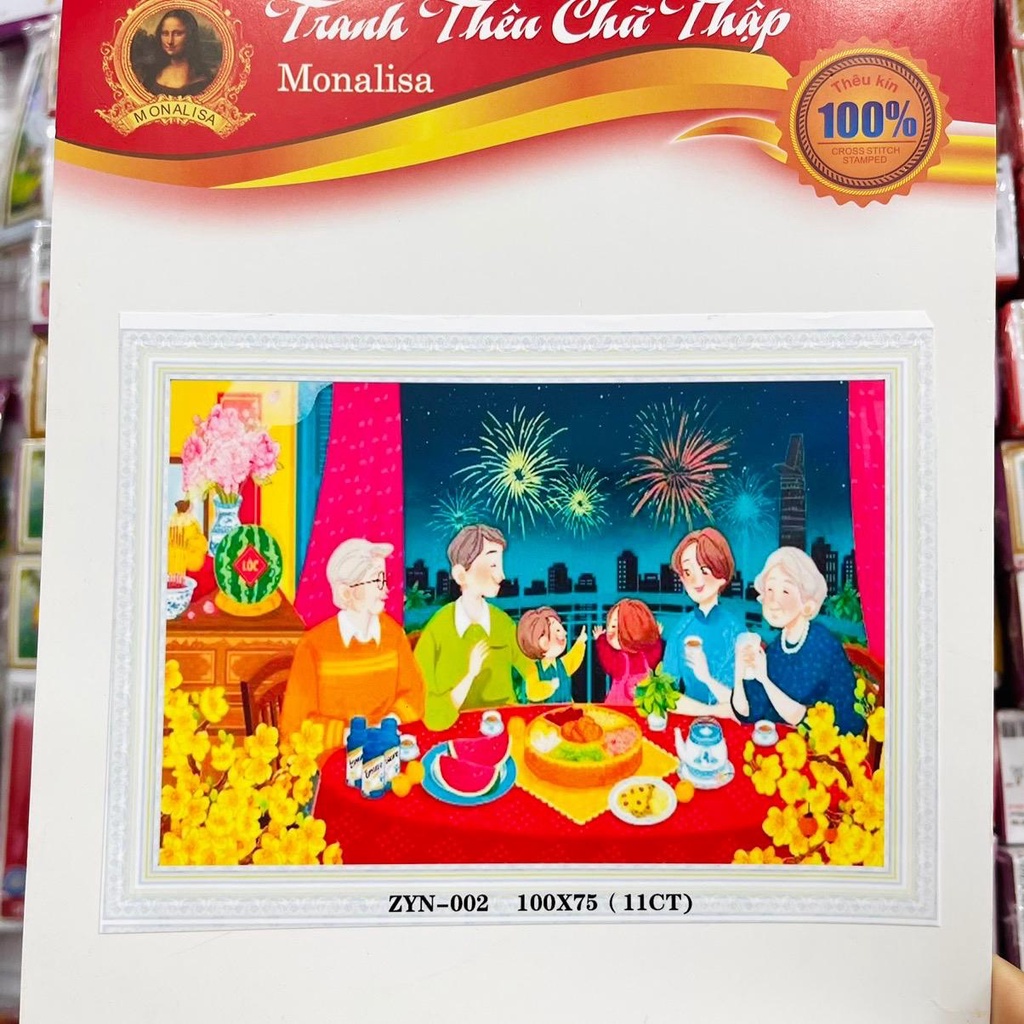 Tranh Thêu Chữ Thập Tết Sum Vầy Mẫu Mới ZYN002 Chưa Thêu