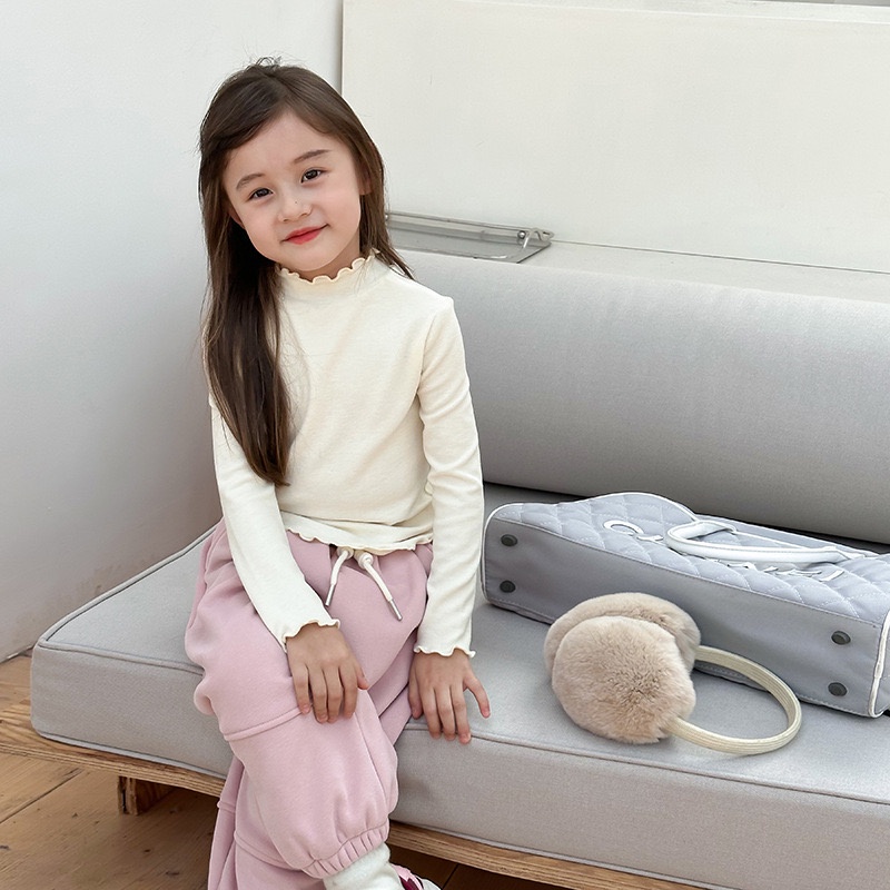 Áo thun trơn viền nhún cho bé gái AG820 sz 90-150  thời trang trẻ em mùa đông 2023, chuản hàng Quảng Châu