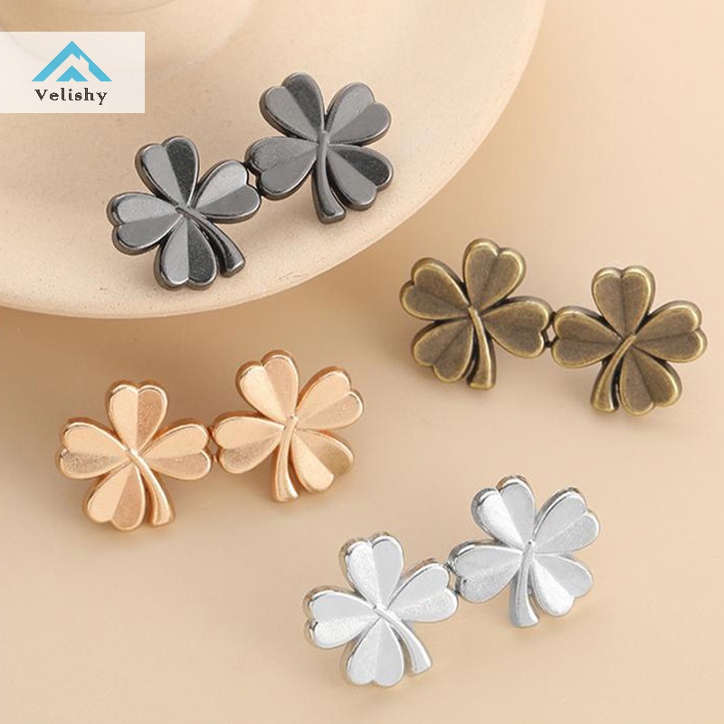 Velishy 1 Cặp Nút Thắt Lưng Quần Jean Hình Cỏ Bốn Lá Có Thể Điều Chỉnh Không Đường May