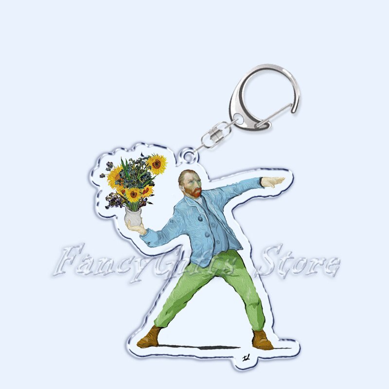 Móc khoá Vincent Van Gogh Art Oil Painting The Starry Night Sunflower in 2 mặt rõ nét Acrylic Phụ kiện trang trí