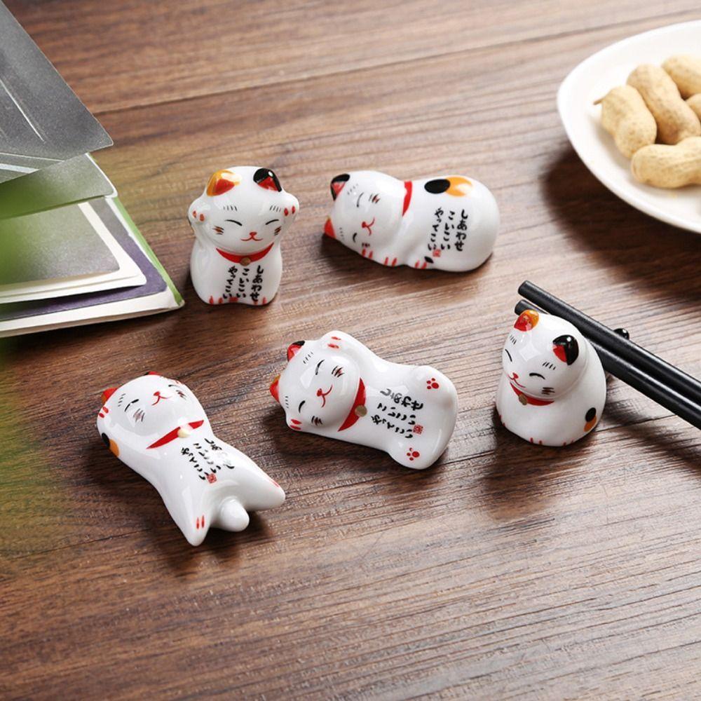 Giá Đỡ Bút Bằng Gốm Hình Mèo May Mắn Để Bàn