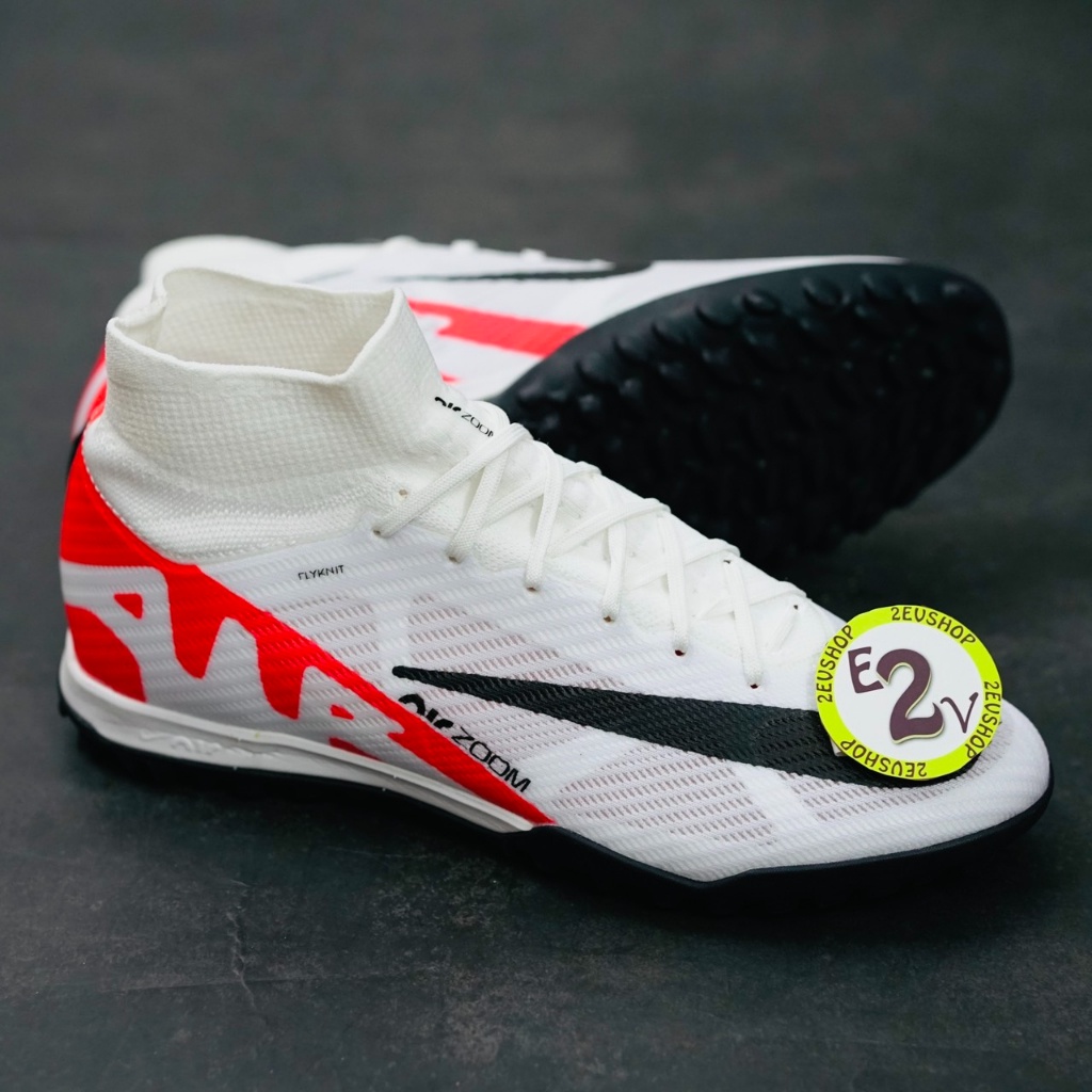 Giày bóng đá cao cổ Air Zoom Mer Superfly 9 Elite Trắng Đỏ, giày đá banh cỏ nhân tạo nam đã khâu đế - 2EVSHOP