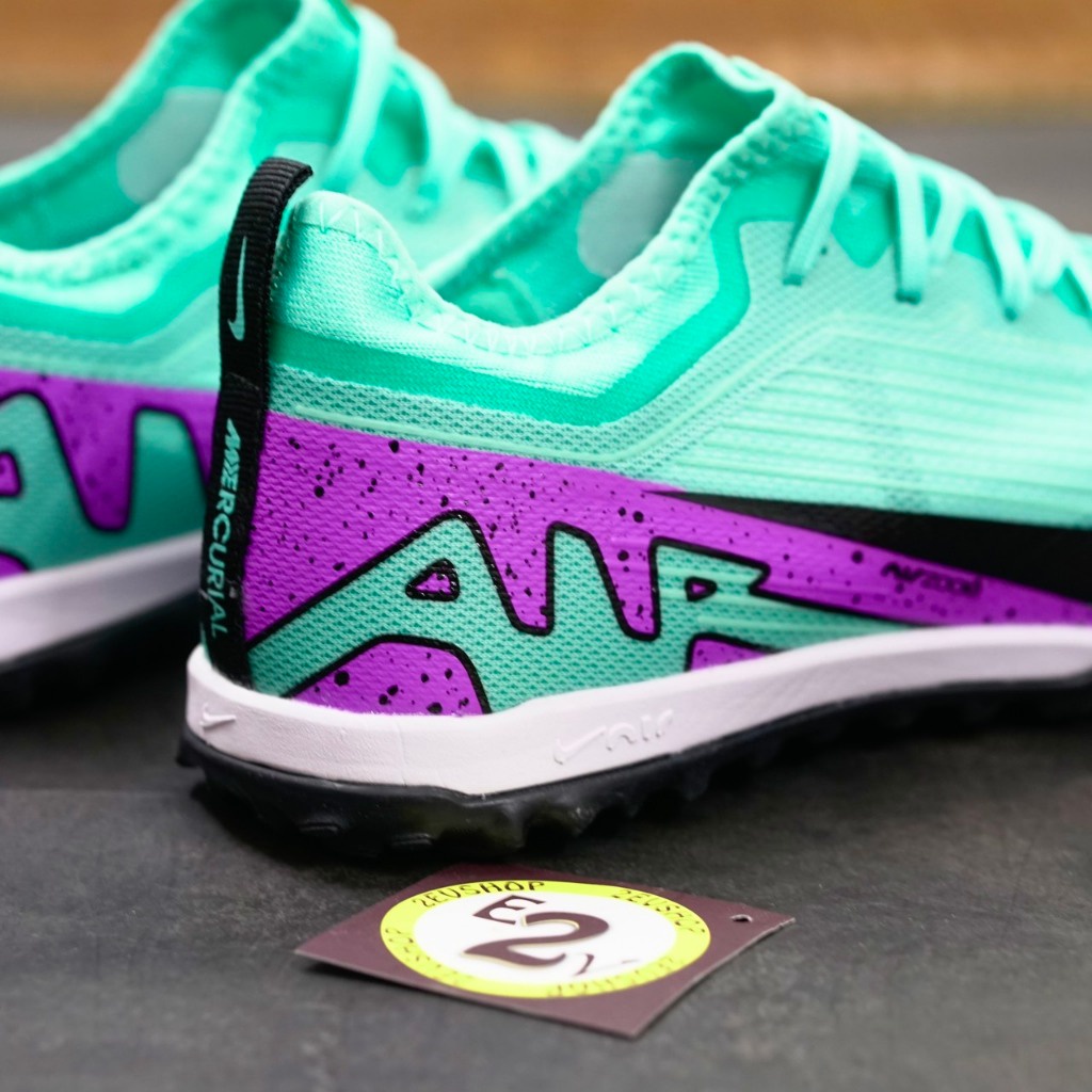 Giày bóng đá Air Zoom Mer Vapor 15 Pro Xanh Ngọc, giày đá banh cỏ nhân tạo nam đã khâu đế - 2EVSHOP